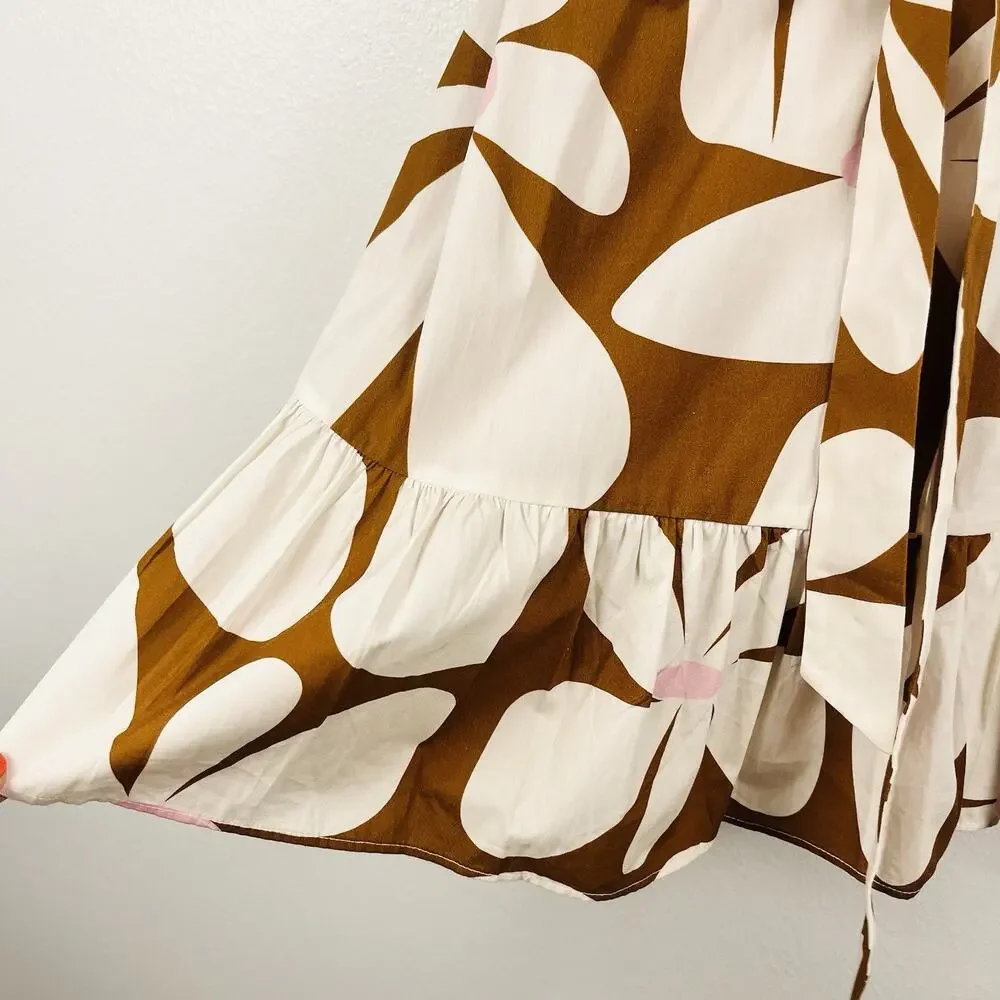 Anthropologie Hutch Brown Floral Wrap Mini Dress with Cream & Pink Accents - Picture 5 of 7